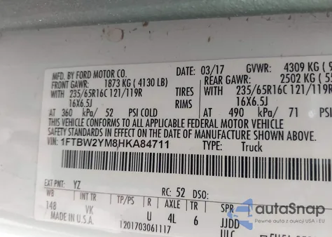 2017 Ford Transit-350 from USA, damaged, VIN 1FTBW2YM8HKA84711